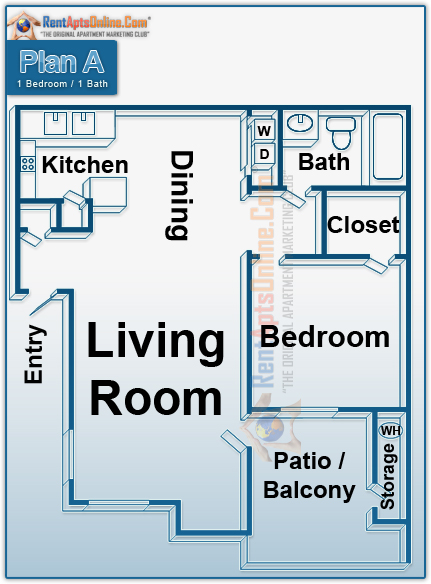 This image is the visual schematic representation of Floorplan A in Walnut Village Apartments.